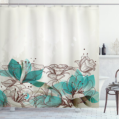 #ad Turquoise Shower Curtain Retro Hibiscus Art Print for Bathroom