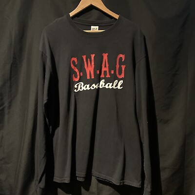 #ad Swag Baseball Shirt Sz XL 2000s Black L S Mens Used Anvil Tag Sports Y2K