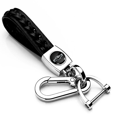 #ad Chevrolet Black Logo Braided Rope Style Black Leather Key Chain