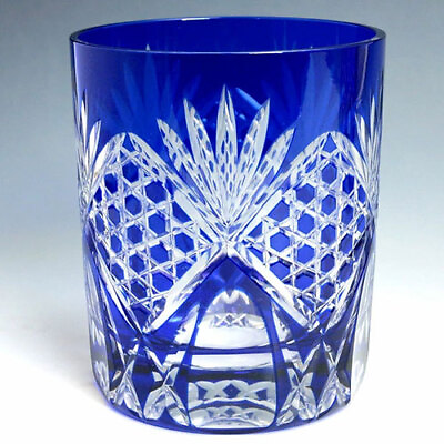 #ad Edo faceted glass hexagonal basket eyes rock glass blue