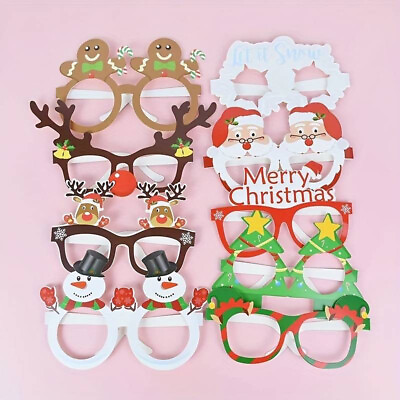 #ad 9pcs Christmas Fancy Novelty Eye Glasses Santa Snowman Photo Props Decoration