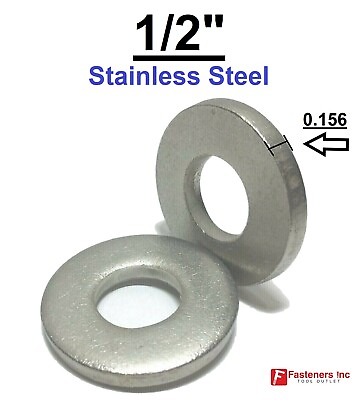 #ad 1 2quot; Extra Thick .156 Flat Washers 18 8 Stainless Steel Washer Choose Qty