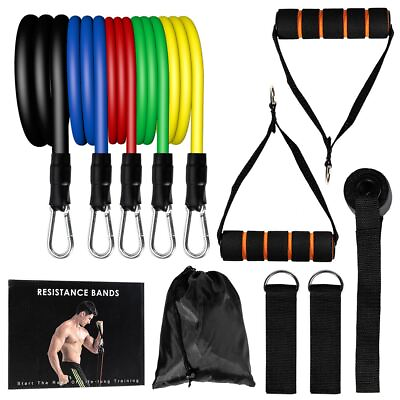 #ad 11 PCS Resistance Band Set Yoga Pilates Abs Exercise Fitness Tube Workout Bands