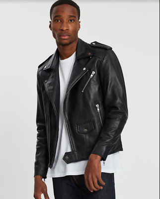 #ad Riverwood mens used black leather jacket medium