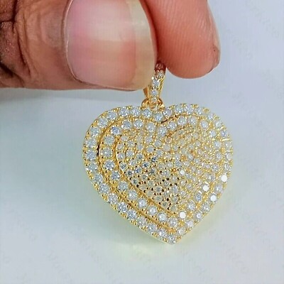 #ad 2.00 Ct Round Cut Simulated Diamond Cluster Heart Pendant 14k Yellow Gold Plated