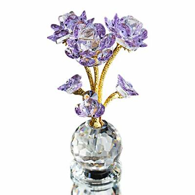 #ad Purple Crystal Rose Flower Glass Figurine Collectible Statue Home Decor Wedding