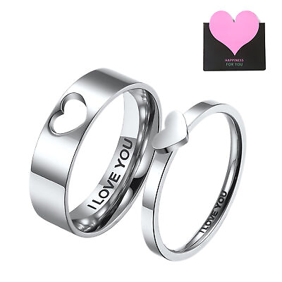 #ad 2pcs I LOVE YOU Couple Heart Puzzle Lover Ring Promise Wedding Engagement Band