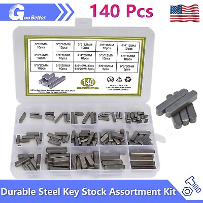 #ad 140Pcs Set Round Ended Feather Key Drive shaft Parallel Keys kit With Case USA