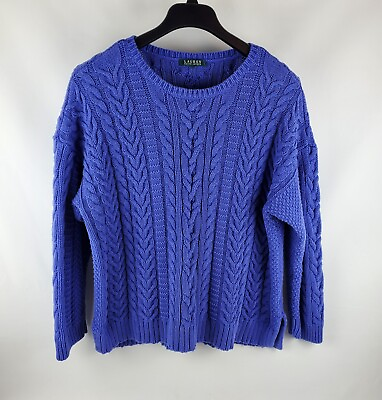 #ad Ralph Lauren Womens Cable Knit Sweater Long Sleeve Pullover Purple