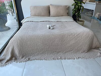 #ad 100% Cotton Muslin Throw Blanket 4 Layers Bedspread Muslin Bed Cover Beige