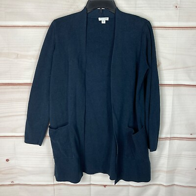 #ad J. Jill Sweater Womens XS Blue Open Front Cardigan Pockets Long Sleeve Solid