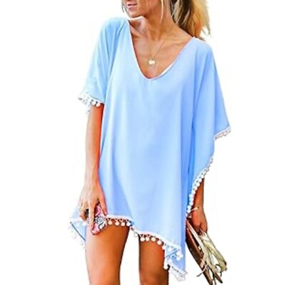 #ad Blue new swimsuit cover up with tassels