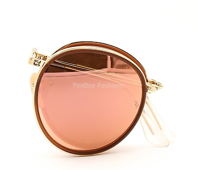 #ad Ray Ban RB3517 001 72 Folding Sunglasses Gold Copper Pink Mirror Foldable w case