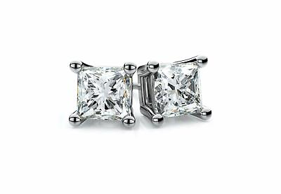 #ad CVD Princess Diamond Stud Earrings Lab Created G H VS SI 14K Solid Gold