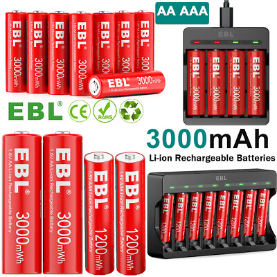 #ad EBL AA AAA Rechargeable Lithium Li ion Batteries 1.5V Battery Charger Lot