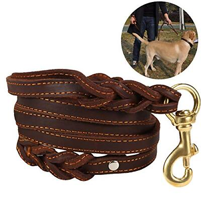 #ad Genuine Leather Dog Leash with Double Handle 6 ft Long amp; 5 8quot; Wide Braided ...