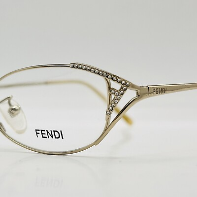 #ad Fendi eyeglasses Ladies Oval Gold Rhinestone Logo Mod. F 712 R New