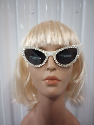 #ad rhinestone Sunglasses cat eye White swarovski 50s 60s style Retro Club Wear Fun