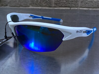 #ad RAZE Eyewear Sunglasses Pursuit White Blue Mirrored Smoke Lens 35424