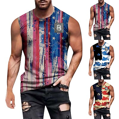 #ad Mens Street Sports Fitness Tall And Big Wicking Muscle American Flag Cross