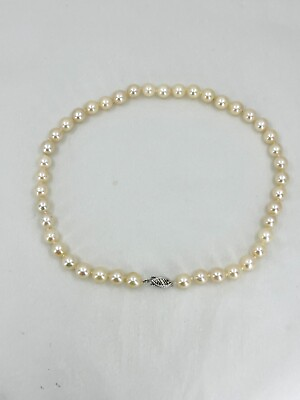#ad Vintage Choker Saltwater Akoya Cultured Pearl Necklace 14K White Gold 15.25 7.75
