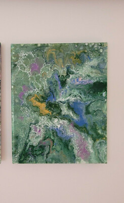 #ad Forest green Acrylic Pour Painting Drip Art Painting Abstract art 8x10 inches