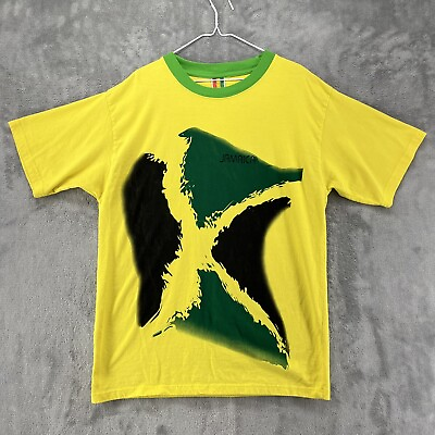 #ad Vintage Island Tees Jamaica Shirt Mens XL Yellow Large Print Short Sleeve