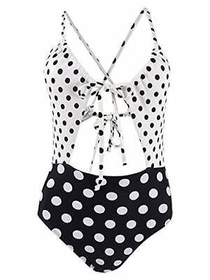 #ad $40 Hula Honey Juniors#x27; Polka Dotted Cutout One Piece White Black Size Large $12.23