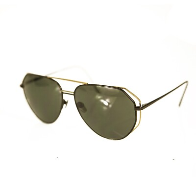 #ad LINDA FARROW 351 oversized aviator sunglasses 22 carat gold plated titanium