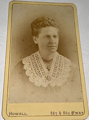 #ad Rare Antique Victorian American Beautiful Old Woman Necklace Msg NY CDV Photo