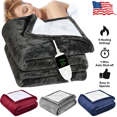 #ad Heated Throw Blanket Electric Blanket Queen Plush Throw with Timer Washable