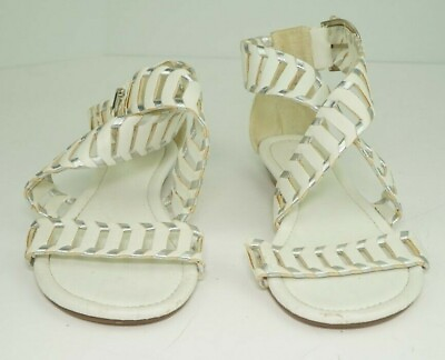 #ad Unbranded Women#x27;s White Strappy Sandals Twisted Criss Cross Ankle Strap Buckle