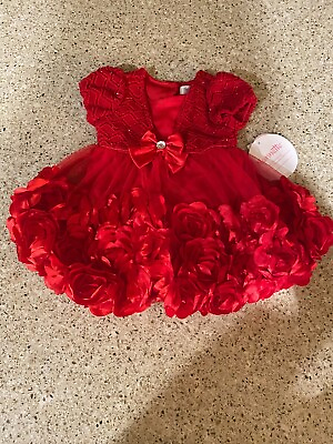 #ad Nannette Baby Dress Holiday Formal Red Dress Flowers Style ECNS347 6 to 9 Months