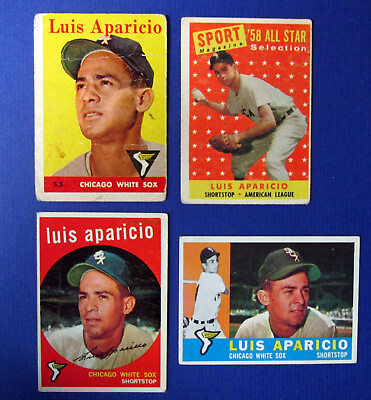 #ad 1958 1960 Topps Luis Aparicio Cards—White Sox—PR VG—Lot of 4