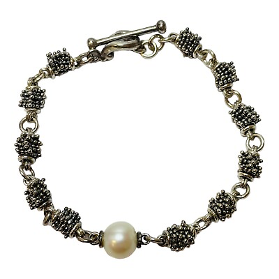 #ad Michael Dawkins Sterling 925 Silver Starry Night Pearl Toggle Bracelet 7 in