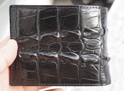 #ad Black Real Hornback Crocodile Alligator Leather Men#x27;s Bifold Wallets V64