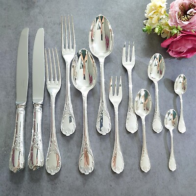#ad Christofle Marly 12pcs Silverplate Flatware Knife Fork Spoon Excellent