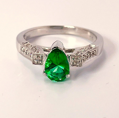 #ad Fine Tsavorite Diamond Ring 14K Color Engagement Green Garnet Solitaire Wedding