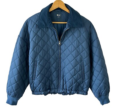 #ad UNIQLO C PUFFTECH Jacket Blouson Warm Padded Corduroy Collar Blue Womens Size M
