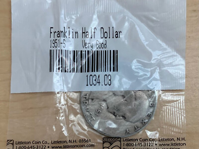 #ad 1951 S Franklin .90 Silver Half Dollar San Francisco Mint Circulated Sealed Bag