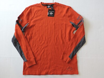 #ad NWt Mens Harley Davidson motorcycle biker orange waffle knit thermal shirt sz XL