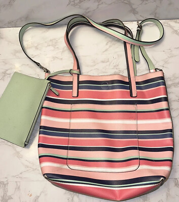 #ad Shopper Tote Bag Shoulder Crossbody Large Multicolor Stripe Double Handle
