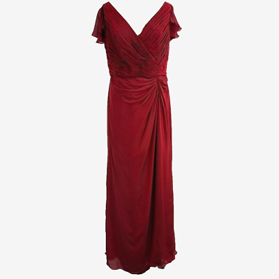 #ad Tadashi Collection Burgundy Red Silk Draped Long Cocktail Wedding Dress Sz 14