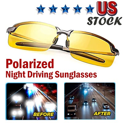 #ad HD Polarized Night Vision Driving Sunglasses Glasses Anti Glare TAC Yellow Lens