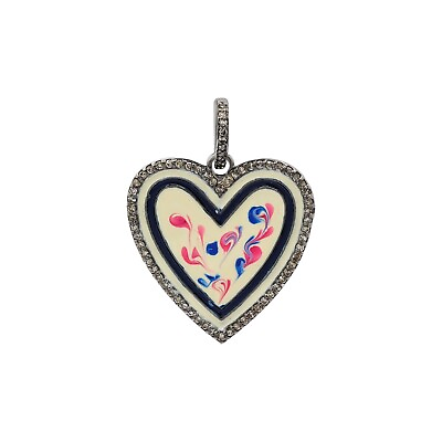 #ad Handmade Heart Shape Diamond Pendant 925 Sterling Silver Rainbow Acrylic Pendant