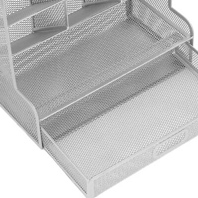 #ad ⊹ Mesh Pen Organizer 9 Compartments With 1 Pull Out Drawer Upright Storage