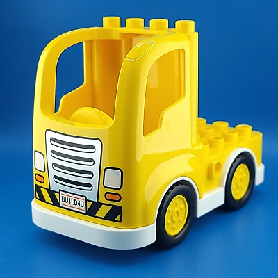 #ad Duplo Lego Yellow Truck Cab Semi Flatbed Vehicle White Base City Construction