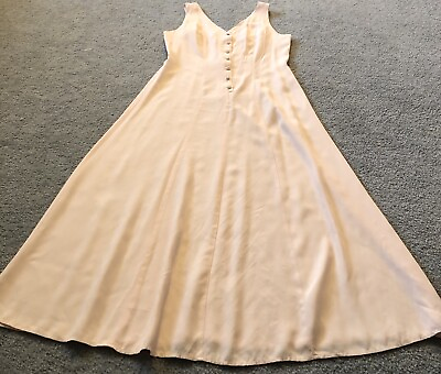#ad Vintage Women’s A Line Midi Dress Made In USA Peach Front Button Sleeveless $29.99