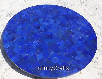 #ad Round Marble Dining Table Top Lapis Lazuli Stone Overlay Work Hotel Center Table