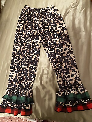 #ad Girls leopard Ruffled bellbottoms pants. Size 7 8T Super Adorable Worn Once ￼